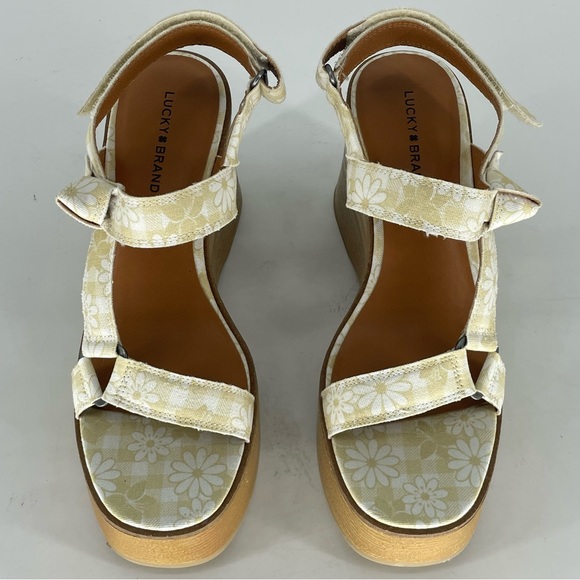 LUCKY BRAND NEW DEMMIA PLATFORM WEDGE SANDALS BUTTERED YELLOW CANVAS FLORAL - Picture 4 of 9